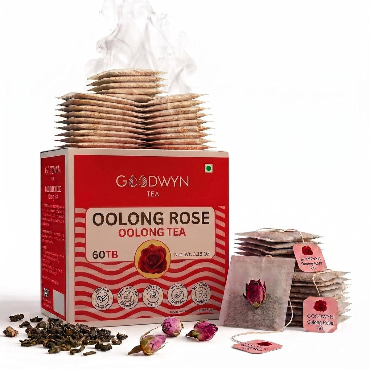 Goodwyn Oolong Rose Tea Bags, Oolong Tea with Rose Petals, 60 Bags