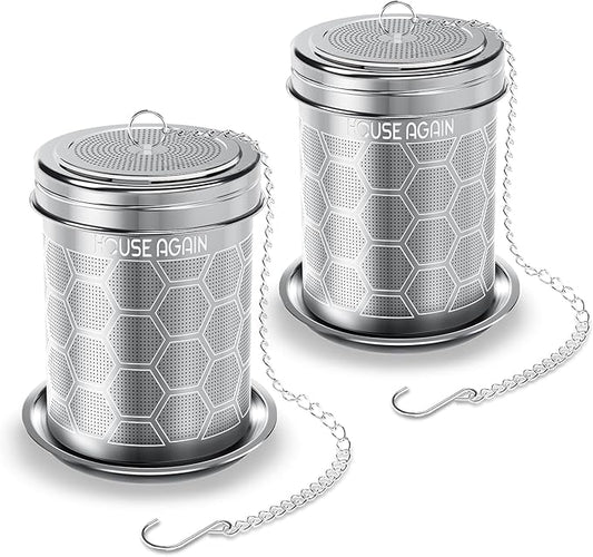 House Again 2 Pack Tea Strainers for Loose Tea, Extra Fine Mesh Tea Infuser, 304 Stainless Steel with Chain Hook