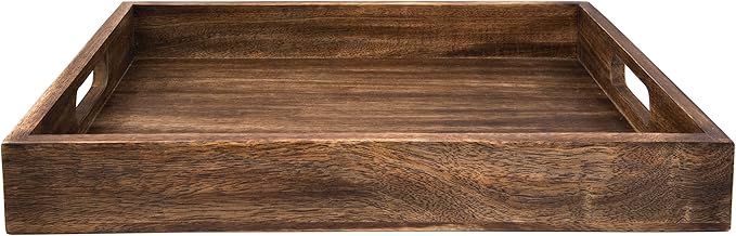 GoCraft Handmade Classic Wooden Tray – Large 16.5" Mango Wood Serving Tray with Handles – Elegant Kitchen & Dining Accessory