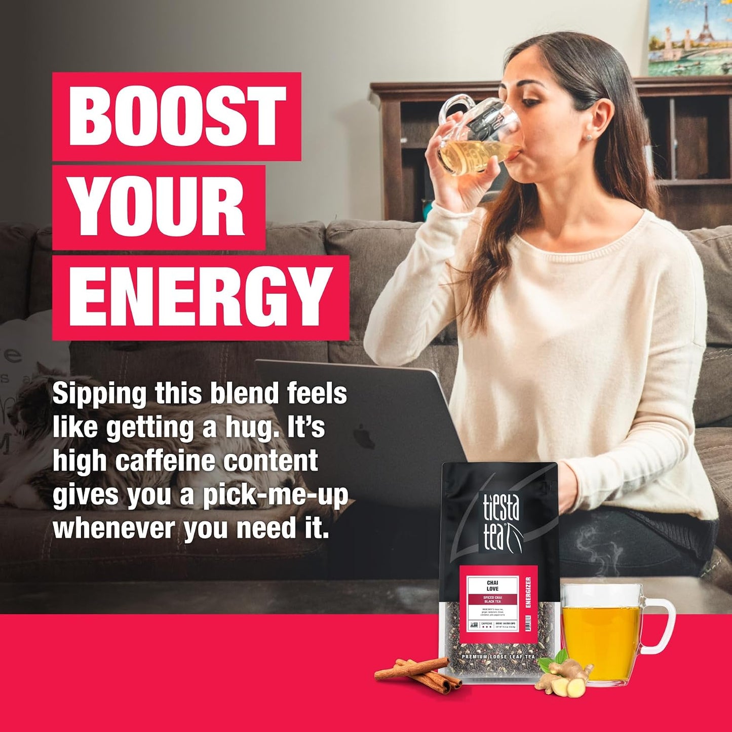 Tiesta Tea - Chai Love, Loose Leaf, Spiced Chai Black Tea | Premium High Caffeinated Blend, Make Hot or Iced &amp; Brews Up to 200 Cups, 16 Ounce Resealable Bulk Pouch