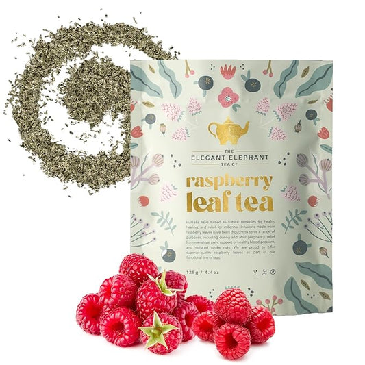 The Elegant Elephant Raspberry Leaf Loose Herbal Tea – 4.4oz Resealable Bag (Makes 50 Cups)