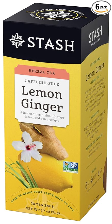 Stash Tea Lemon Ginger Herbal Tea, 6 Boxes of 30 Tea Bags Each (180 Tea Bags Total)