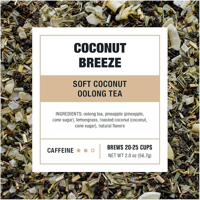 Tiesta Tea - Coconut Breeze, Loose Leaf, Soft Coconut Oolong Tea, Medium-Caffeinated Blend, Makes Hot or Iced & Up to 20-25 Cups, 2oz Resealable Pouch