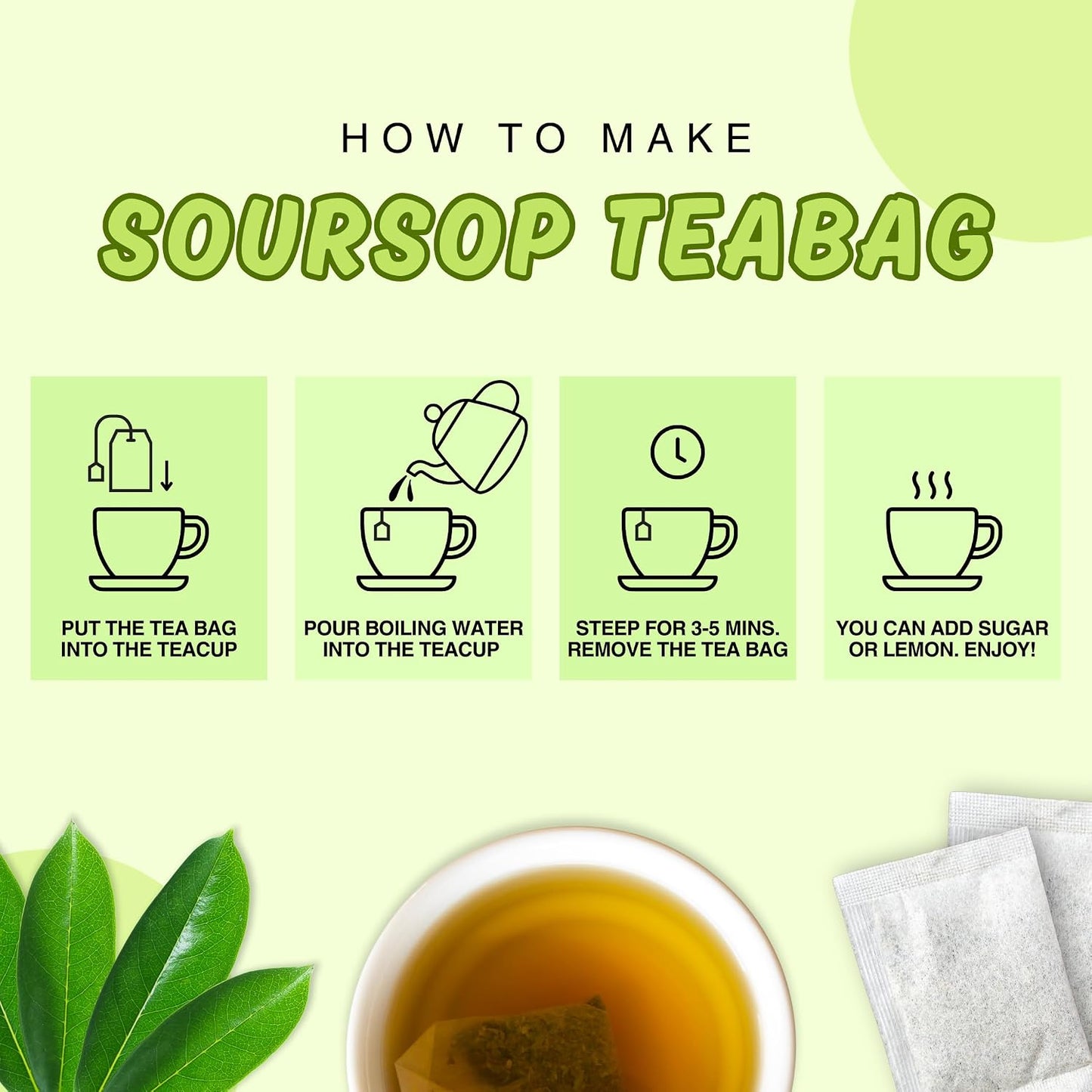 KHWAN'S TEA Soursop Tea Bags, Caffeine-Free Graviola Tea, 100 Count