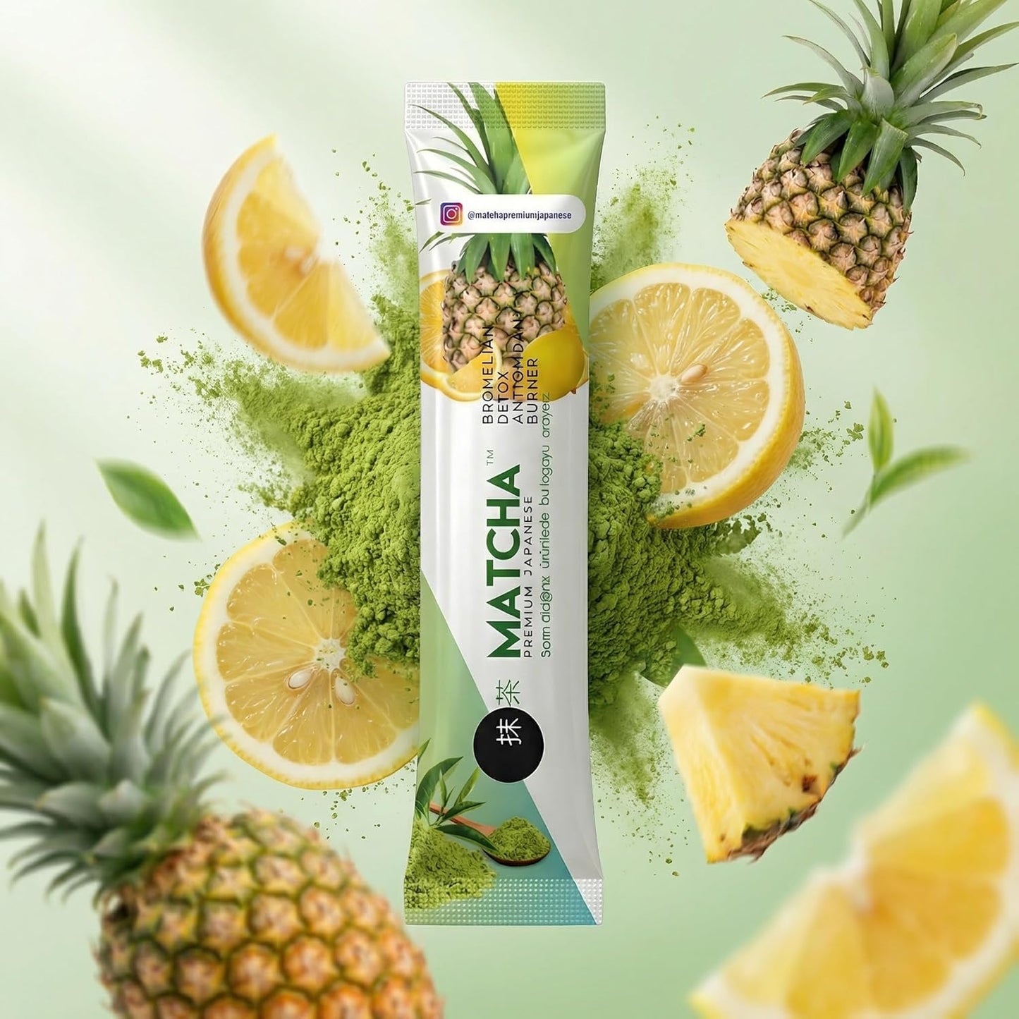 Premium Japanese Matcha Pineapple & Lemon Energy Drink Mix – 10 Single Serve Packets (8g) – Organic Matcha Green Tea with Bromelain – Smooth Citrus Flavor, Rich in Antioxidants - Bonus 1 Pk Matcha Chocolate Included