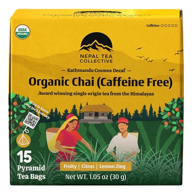 Nepal TEA Organic Herbal Chai Tea Bags from the Himalayas - 15 Pyramid Tea Bags, Single Origin Chai Tea from a Family Farm