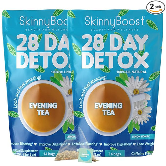 Skinny Boost Evening Tea (2 Pack) 28 Tea Bags Total, Supports Detox and Cleanse, Reduce Bloating, All Natural, Vegan