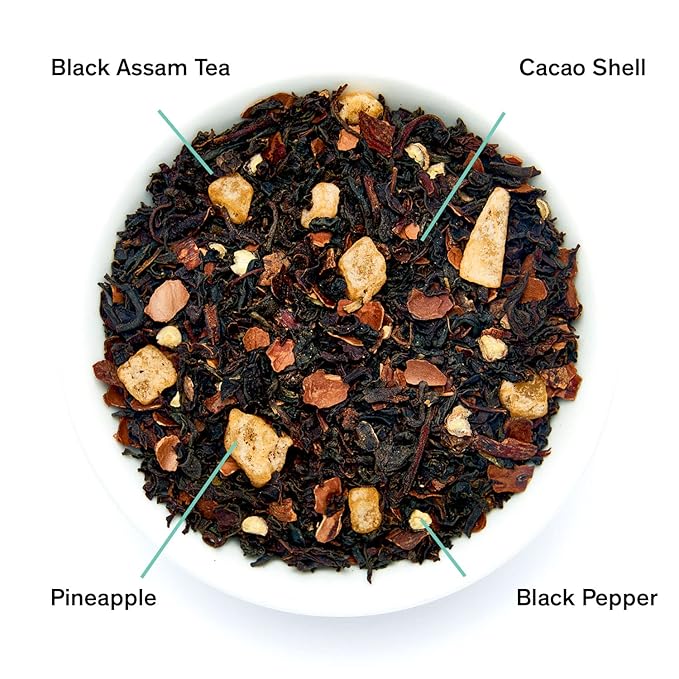 August Uncommon Silencio Holiday Tea – Dried Pineapple, Cacao Shell & Assam Loose Leaf Black Tea – Vegan, Gluten-Free, Non-GMO – Bold