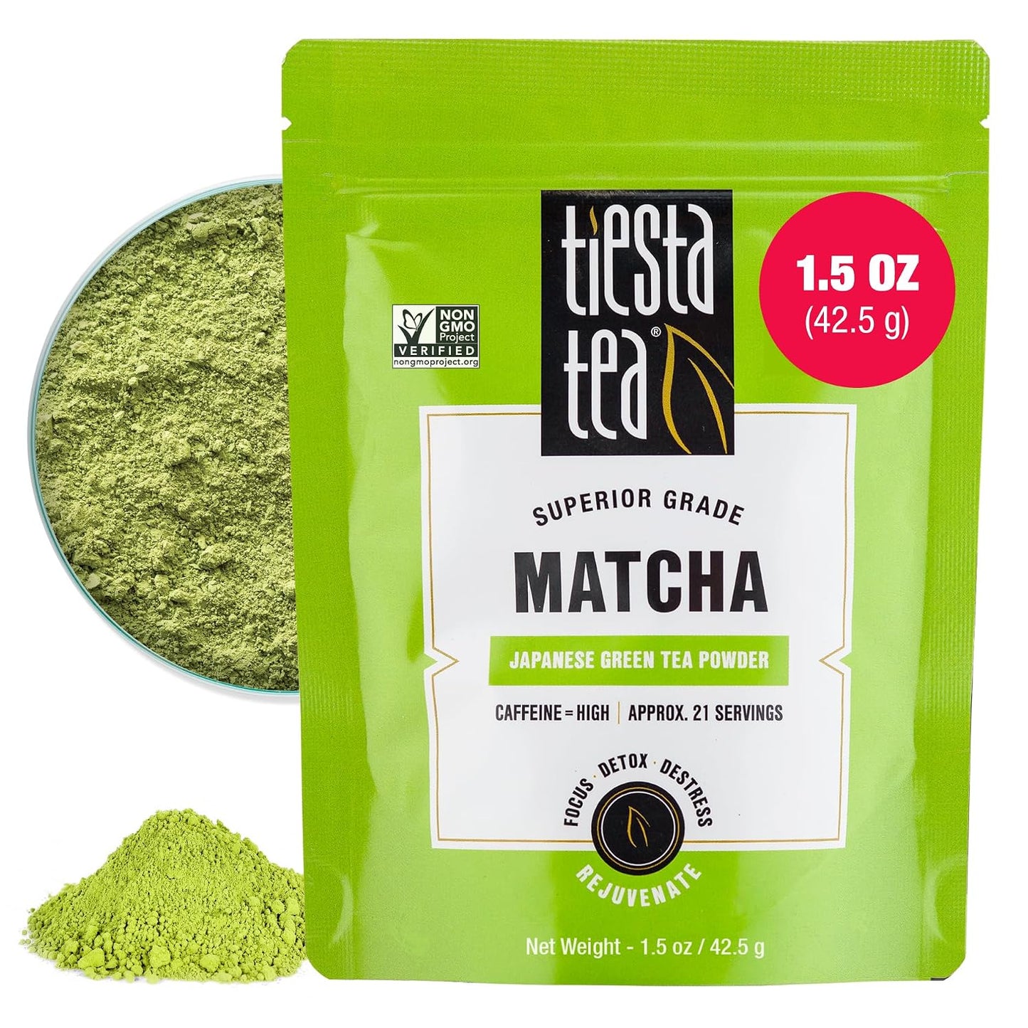 Tiesta Tea - Superior Matcha | Superior Grade Japanese Matcha Powder | High Caffeinated Green Tea | Make Hot or Iced | Up to 21 Cups | 1.5oz Resealable Pouch