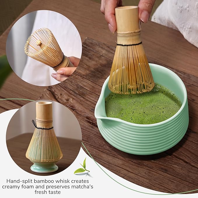 Helplx Matcha Whisk Set 10-Piece Japanese Matcha Kit with BowlWhisk & Holder2 Tea CupsBamboo ScoopSpoonSifterScoop Rest & Tea Towel