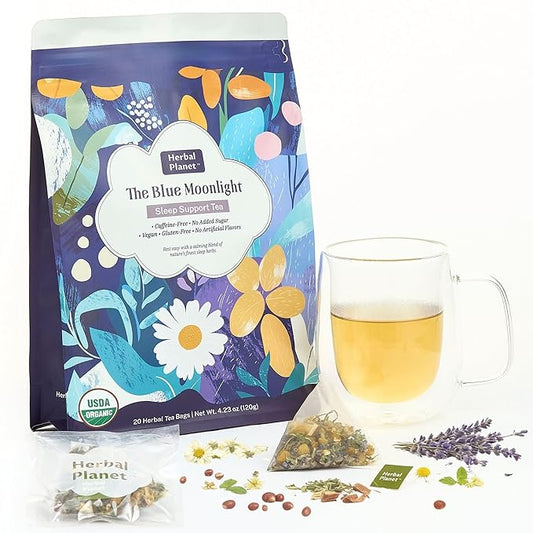 Herbal Planet Sleep Tea – Bedtime & Nighttime Relaxation Blend, Caffeine-Free | Calming Chamomile, Lavender & Mint | 20 Tea Bags (4.23oz / 120g)