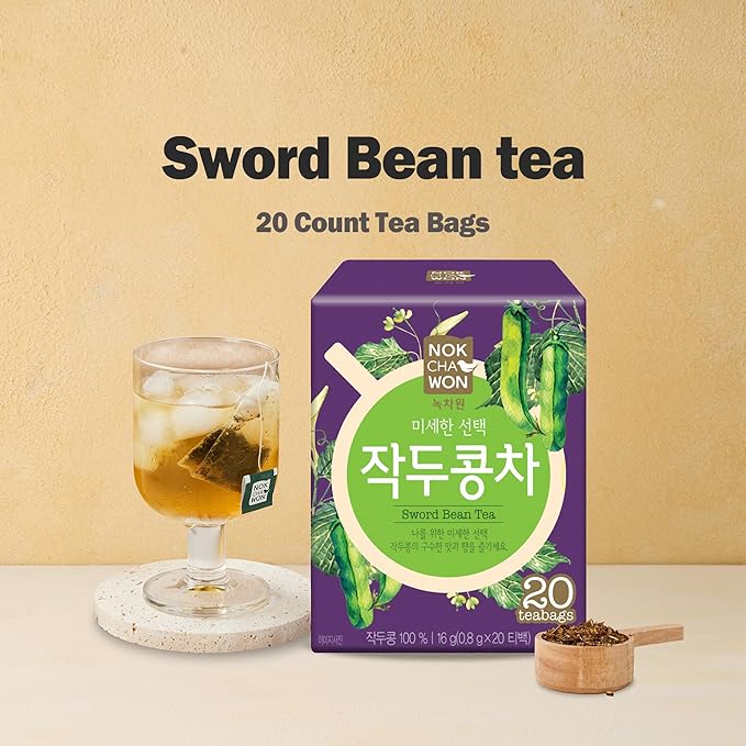 [Nokchawon] Sword Bean Tea – Refreshing Sword Bean Caffeine-Free Korean Herbal Tea, 20 Tea Bags, 16g (0.56oz)