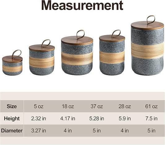 Ceramic Jar with Lid Airtight, Coffee Container Kitchen Food Storage Jars for Spice Sugar Tea Bag, Stackable Decorative Jars for Countertop, Grey & 18 fl.oz
