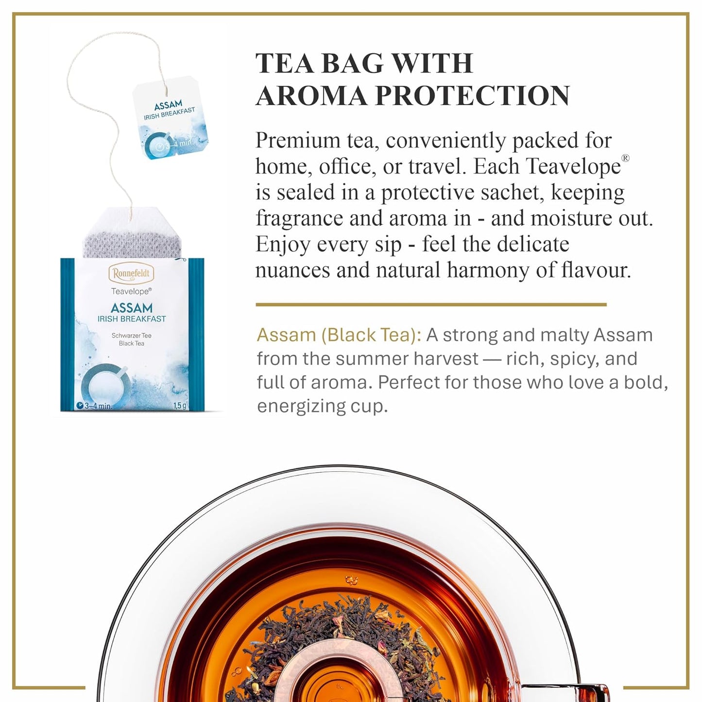 Ronnefeldt Teavelope Assam - Irish Breakfast Black Tea India Summer Bags Tea Individually Wrapped, 25 Count - Strong, Smooth, Caffeinated - Hot or Iced