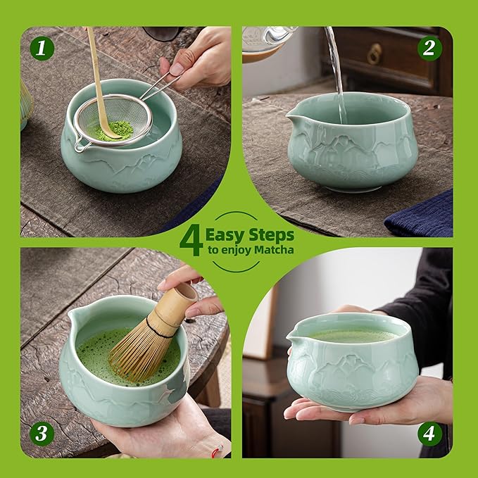 Teanagoo Matcha Whisk Set 7pcs+2Cups(7.2oz),Ceramic Matcha Set,Matcha Kit for Ceremony,Matcha Tea Set for Making Breakfast