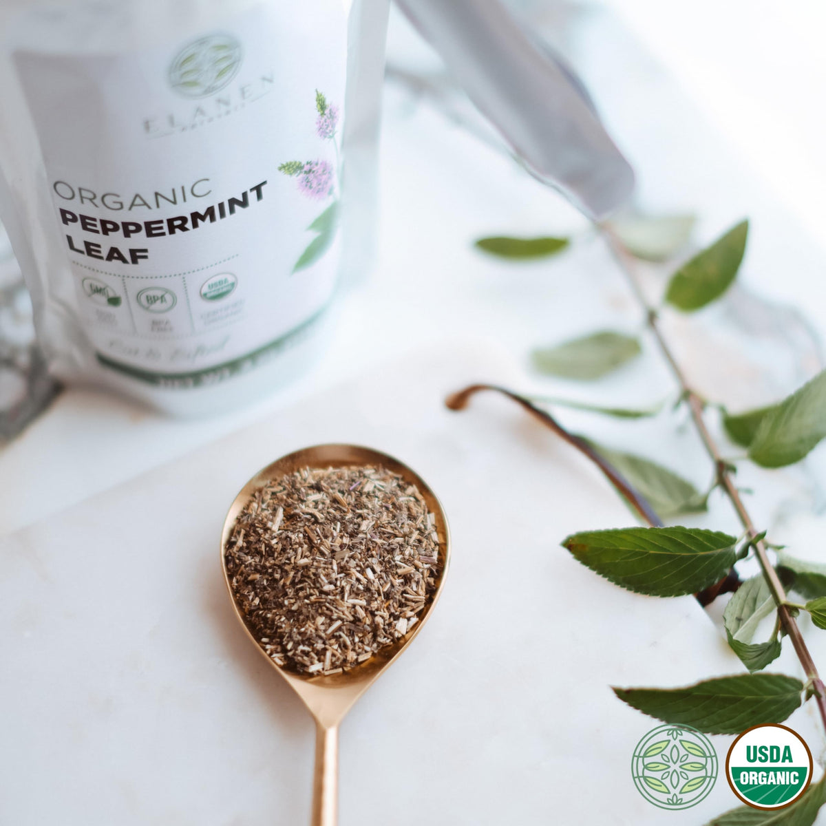 Elanen Naturals Organic Peppermint Leaves 4 oz. (113g), USDA Certified Organic Peppermint Tea Loose Leaf, Dried Mint, Dry