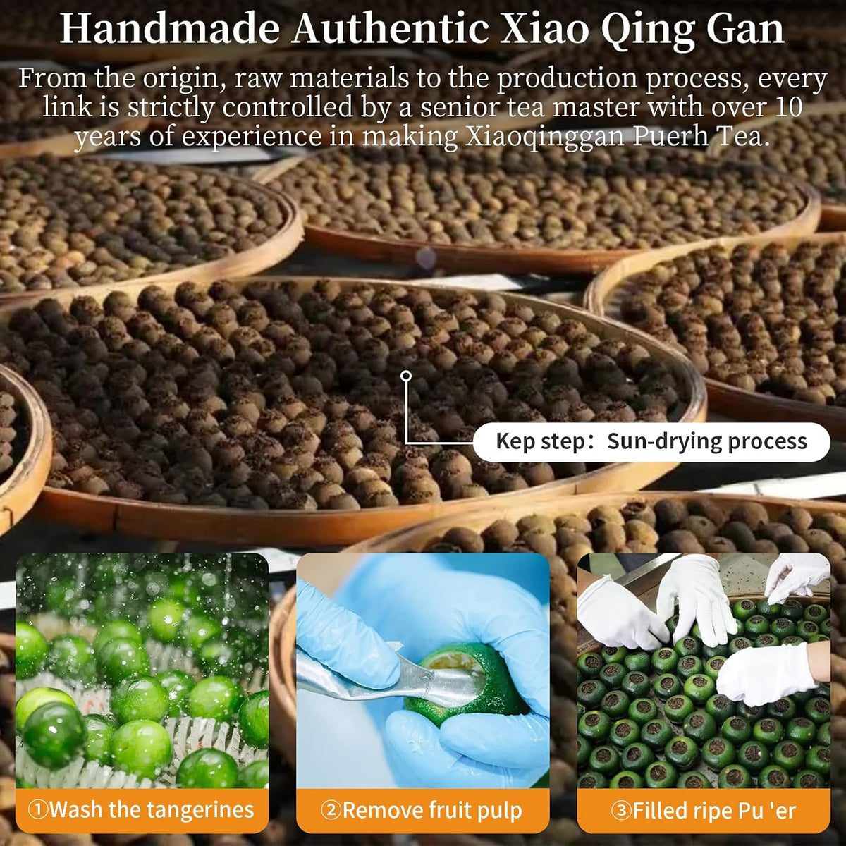 XIXICHA Puerh Tea Premium Tangerine Peel Pu-erh Tea 5.64oz(160g) Xiao Qing Gan Xinhui ChenPi Pu'er Citrus Yunnan Puerh Green