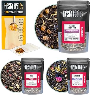 Tiesta Tea - Black Tea Starter Kit, Loose Leaf, Premium Black Gift Set, High Caffeinated, Make Hot or Iced, Variety Pack with 3 Samplers & 100 Disposable Filters