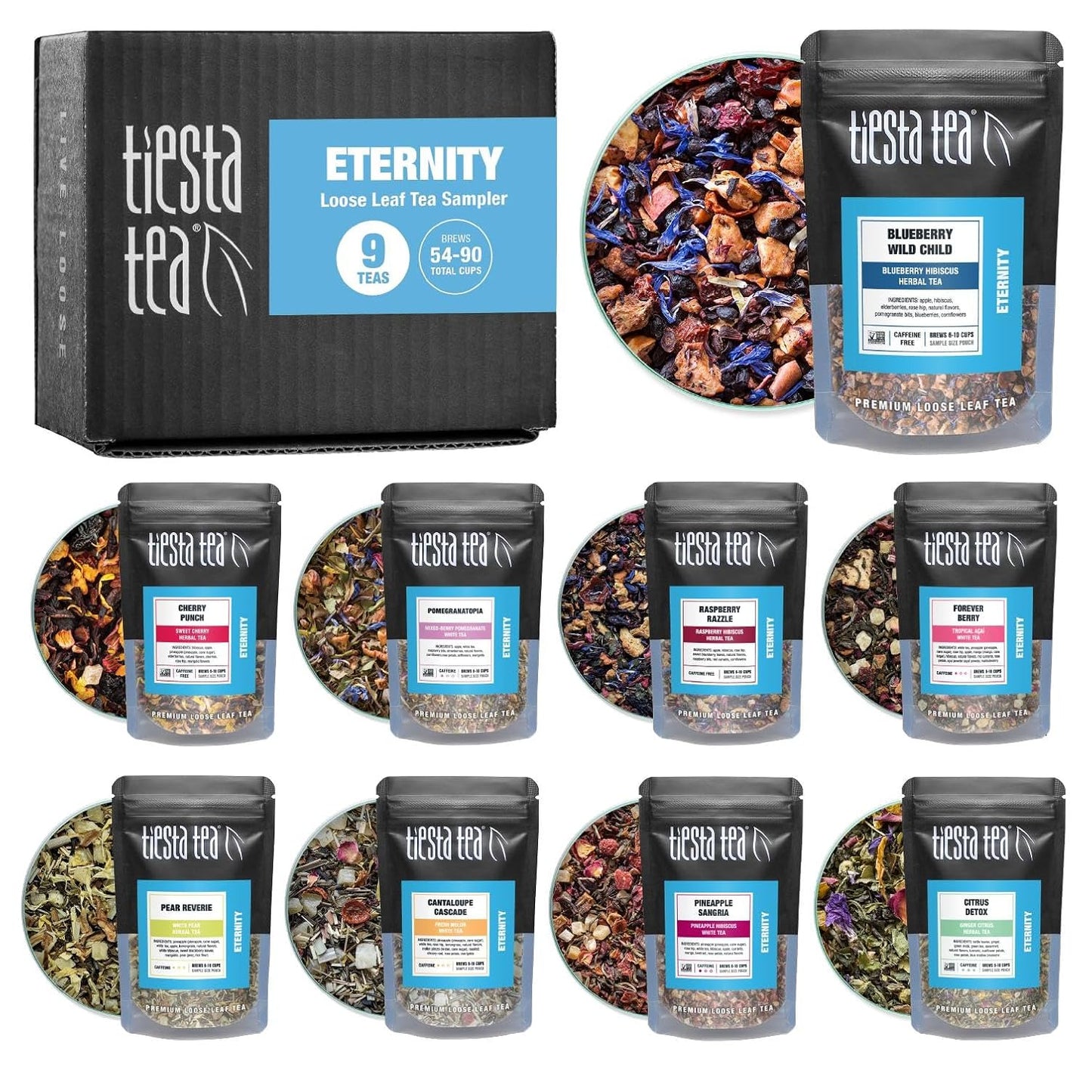 Tiesta Tea - Eternity Sampler Dry Flight Set, Loose Leaf, High to No Caffeine, Makes Hot & Iced, Assorted Tea Sets with Herbal, White