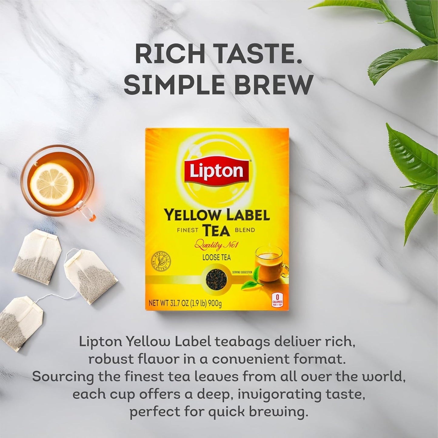 Lipton Yellow Label International Blend | Loose Tea | Premium Quality | Compatible for Milk Chai | Bold &amp; Rich Flavor | Bulk Tea | 900 Grams (Pack of 4)