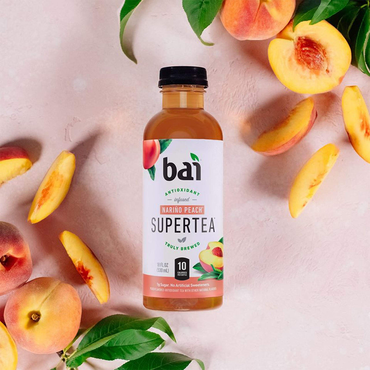 Bai Iced Tea, Narino Peach, Antioxidant Infused Supertea, Crafted with Real Tea (Black Tea, White Tea), 18 Fluid Ounce B