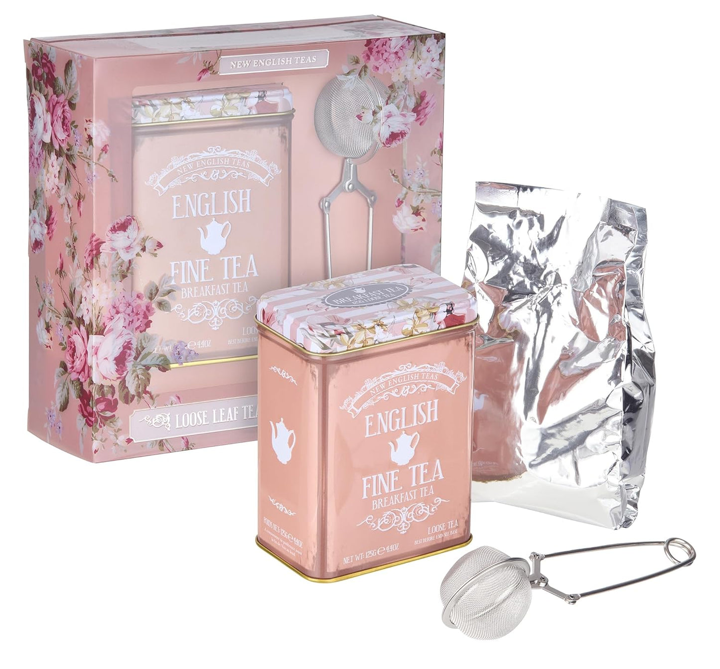 New English Teas English Breakfast Tea Infuser Gift Set, Loose Leaf Tea with Infuser, 4.4 Oz