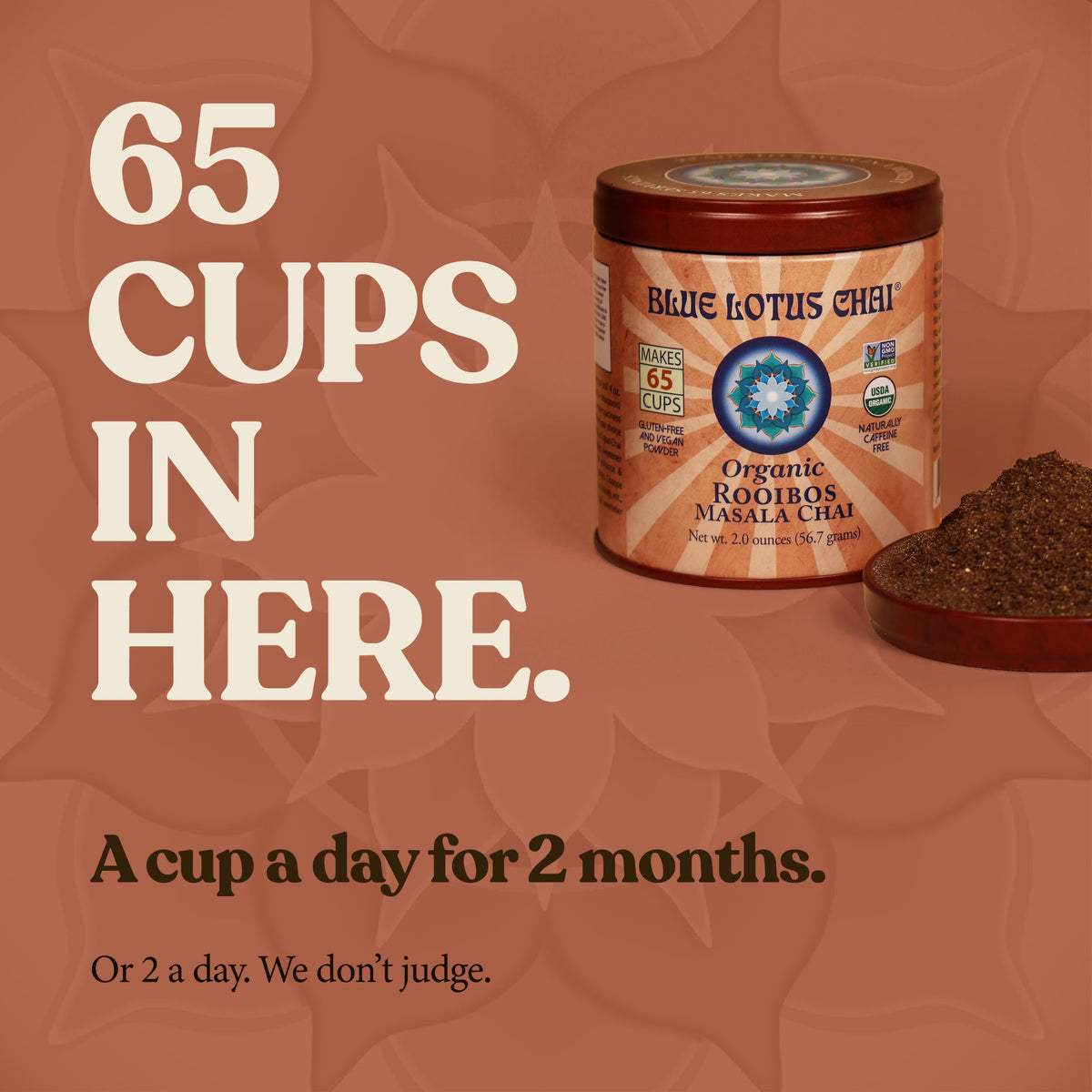 Blue Lotus Chai - Rooibos Flavor Masala Chai - Makes 65 Cups - 2 Ounce Masala Spiced Chai Powder with Organic Spices