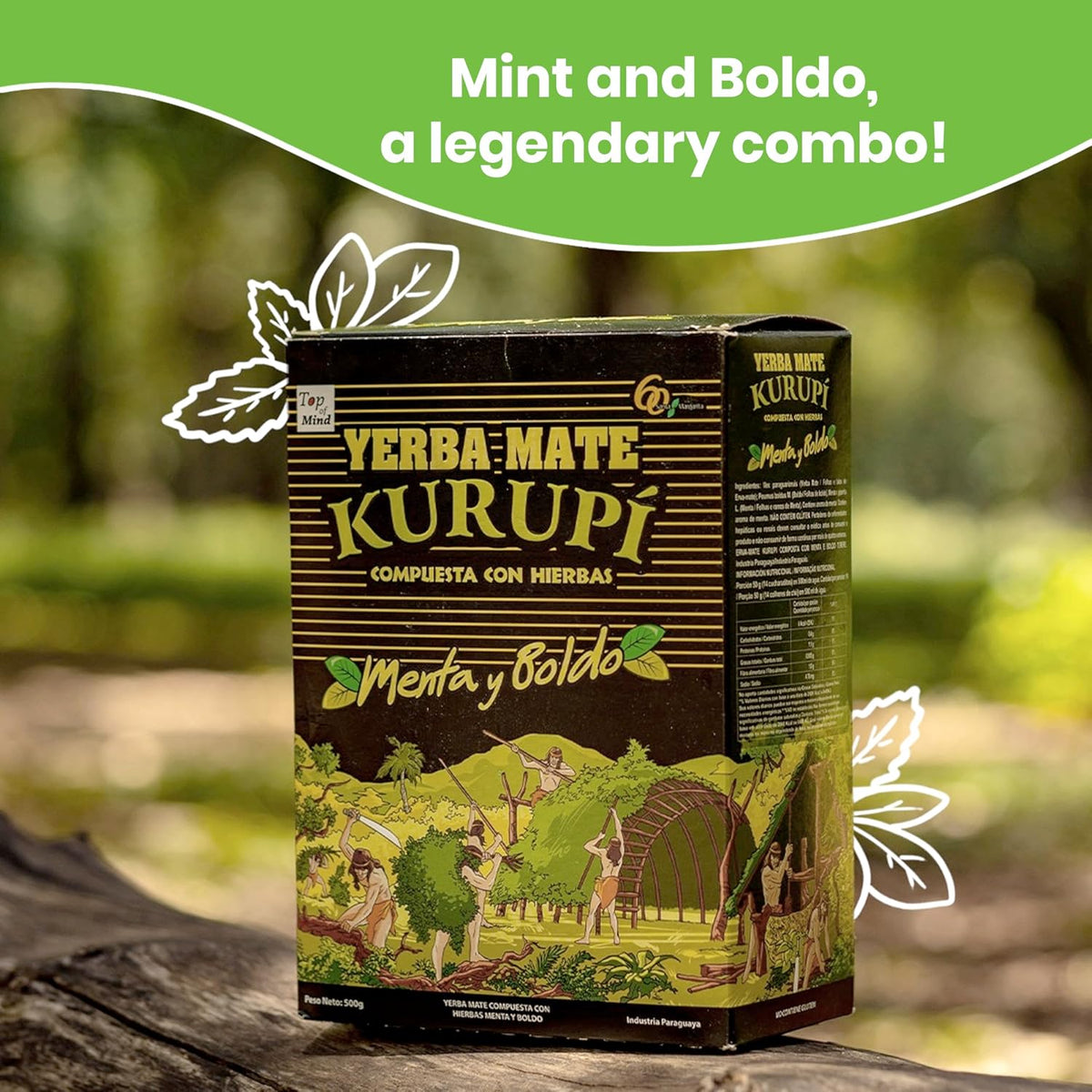 Kurupi Yerba Mate with Mint &amp; Boldo 500 g (1.1 lb) | Paraguayan Herbal Loose Leaf Blend | Refreshing Natural Mate Tea with Mint &amp; Boldo Leaves | Gluten Free