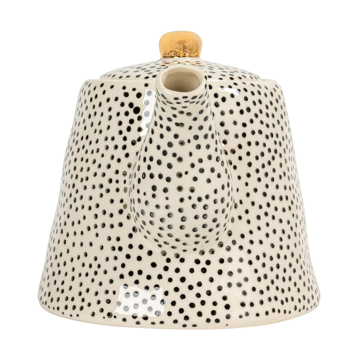 Creative Co-Op 32-Ounce Stoneware Teapot with Black Speckles and Gold Electroplated Accents, Black and White