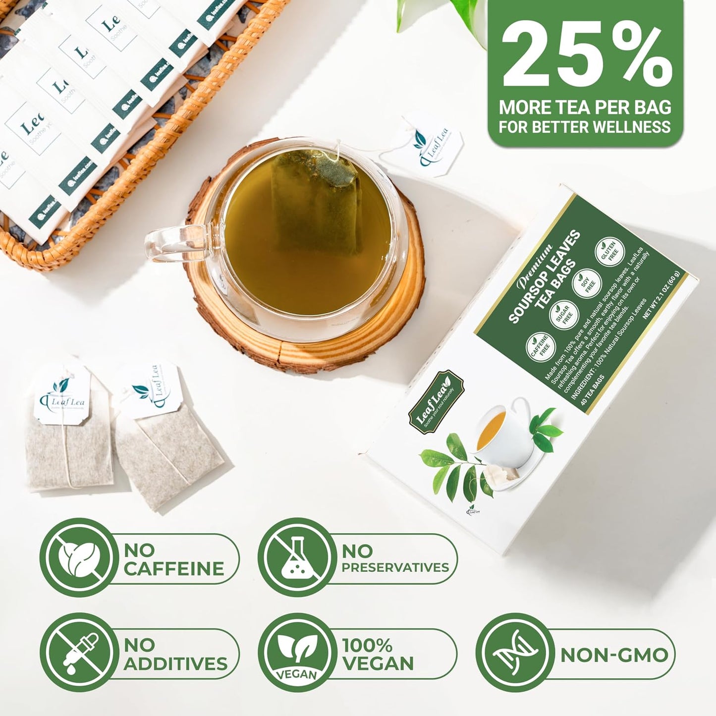 LeafLea Soursop Leaf Tea Bags, From Soursop Graviola Leaves, 240 Count
