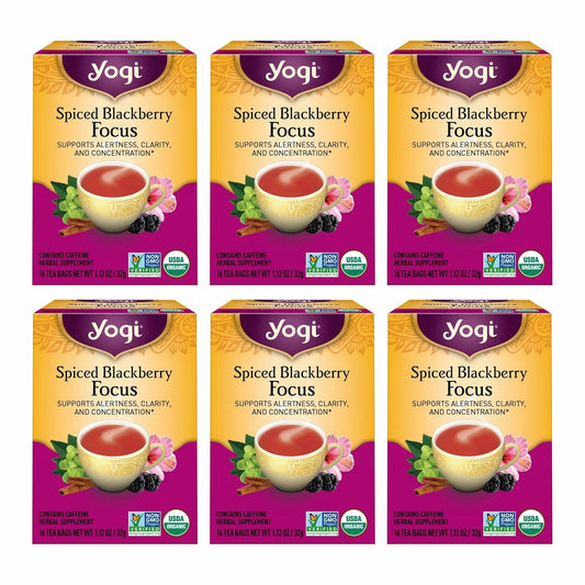 Yogi Spiced Blackberry Focus Tea, 16 Tea Bags (6 Pack)