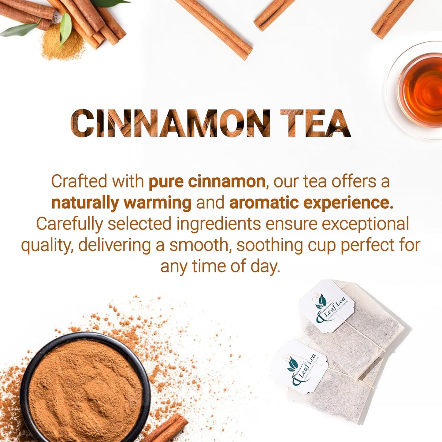 LeafLea Cinnamon Tea Bags, Warming Spice Family Value, 120 Count | Pure Single-Ingredient Cinnamon, Sugar-Free, Caffeine-Free, Individually Foil-Wrapped, 3-Box Stock-Up, Vegan, Non-GMO