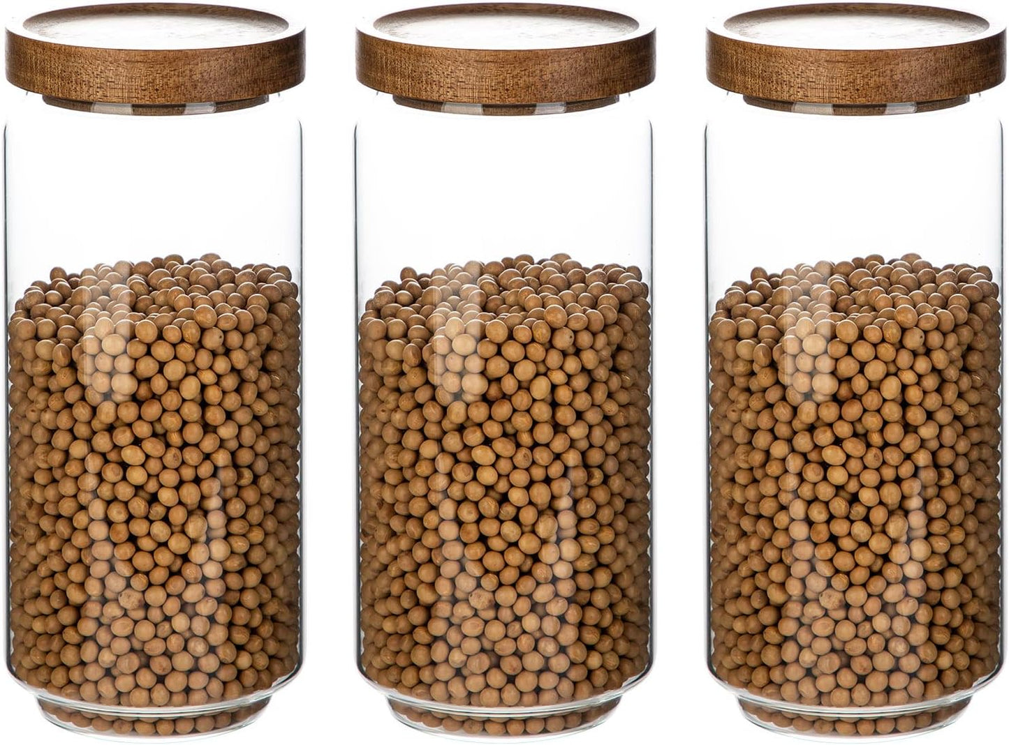 3 Pack Glass Jars with Acacia Wooden Lids | 34 Oz Kitchen Storage Containers Food Canisters Stackable Design
