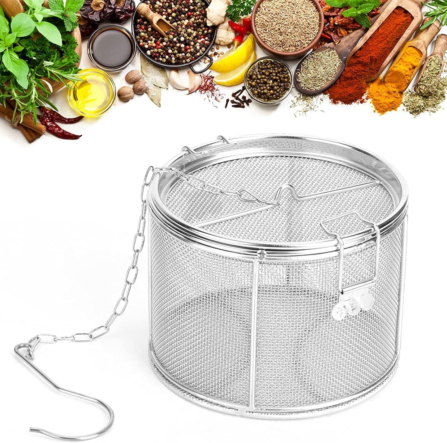 Tea Strainers for Loose Tea, Stainless Steel Seasoning Strainer | Sliver 5.52x3.94in, Tea Mesh Infuser with Chain Hook, Soup Seasonings Separation Basket Filter Tea Steeper for Brew Tea