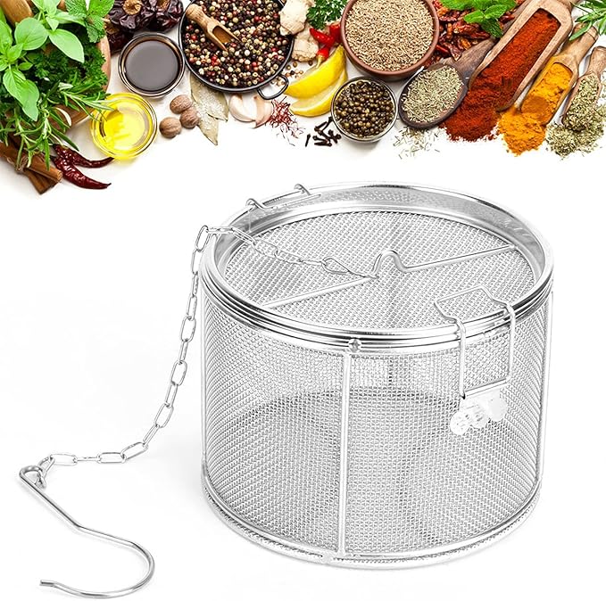 Aunmas Seasoning Strainer, Stainless Steel Tea Mesh Tea Infuser Strainer with Extended Chain Hook for Brew Loose Leaf Tea and Seasonings