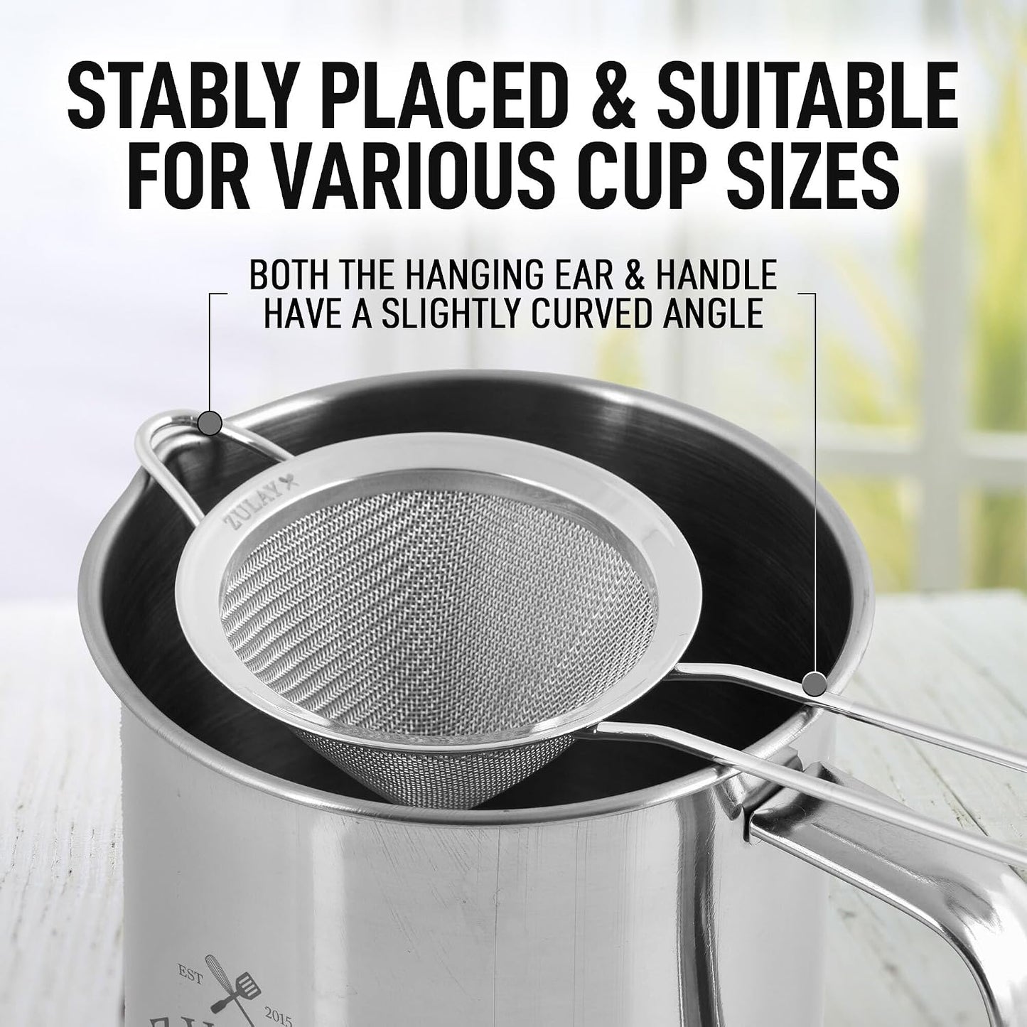 Zulay Kitchen 304 Stainless Steel Fine Mesh Strainer 3.35 in - Strainers Fine Mesh, Tea Strainers for Loose Tea - Perfect for Tea, Cocktails, Juicing, Drinks, Liquids, Matcha, Coffee &amp; More