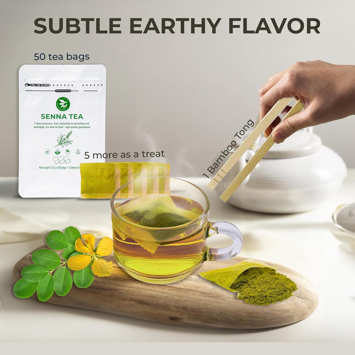 Senna Tea Bags, 55 Count, Bamboo Tong Included, Cleanse Tea, 3.7 oz | Bamboo Tong Included, Natural Senna Leaves, Supports Digestive Comfort &amp; Gentle Cleanse, Slightly Bitter Herbal Tea
