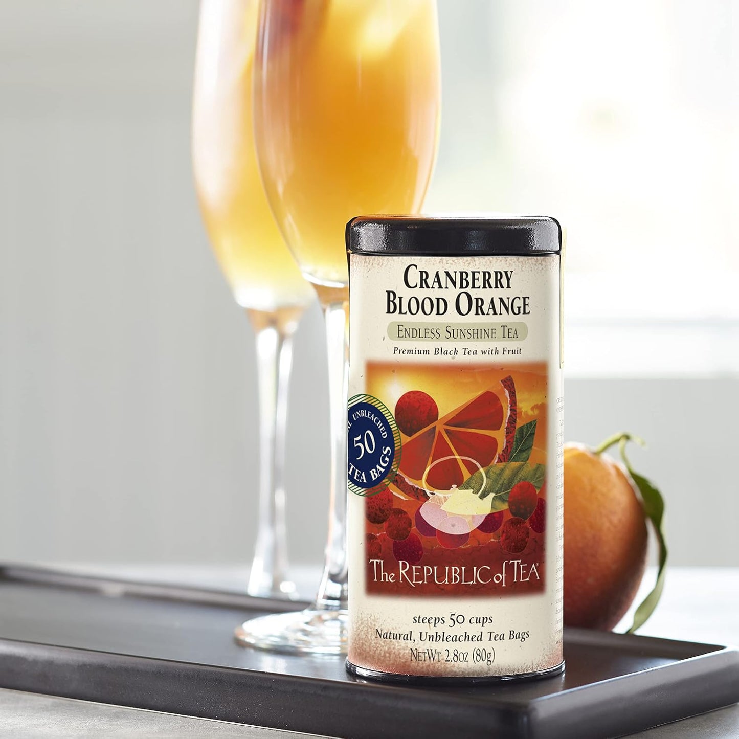 The Republic of Tea Cranberry Blood Orange Black Tea, 50 Count | Naturally Caffeinated. Made for morning or afternoon . Brisk and full-bodied with notes of juicy fruit and lively citrus.