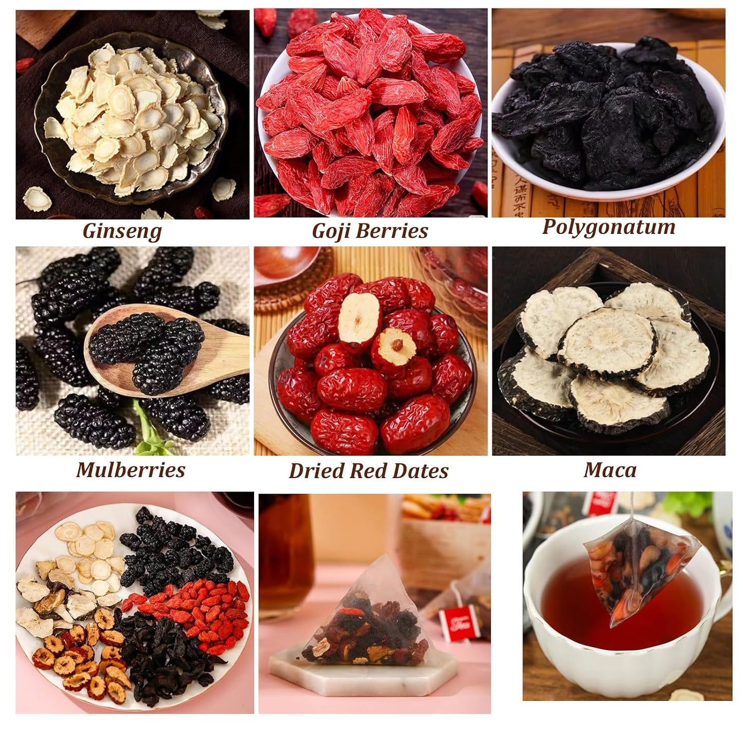 Ginseng Five Treasures Tea, Natural Kidney Tea for Women &amp; Men, 6 Precious Ingredients Blend, Organic Ginseng Six Treasures KidneyTea, Chinese Herbal Teabags (25 Pcs 1 Bag)