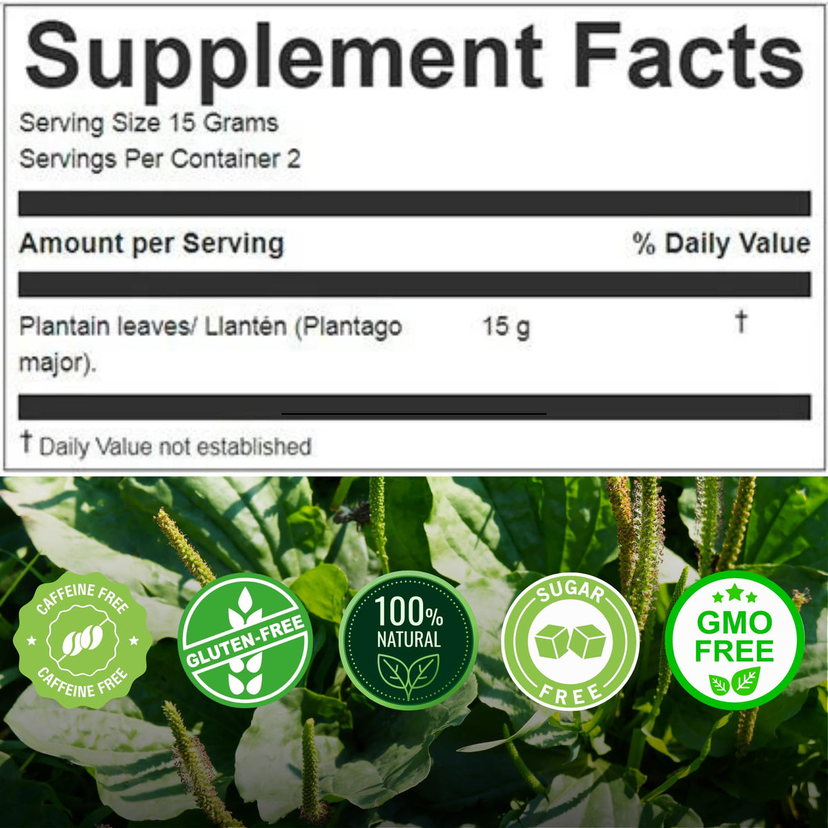 HANAN PERUVIAN SECRETS Hanan Plantain Leaf Tea (Llanten) 1.1 oz (30 g) - Loose, Dried Llanten Plant Leaves from Peru, 1.06