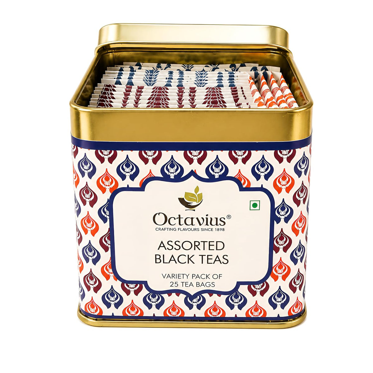 Octavius Assorted Black Tea Sampler Pack – 25 Tea Bags, 3 Flavors: Darjeeling, Assam, Indian Masala | Premium Black Tea