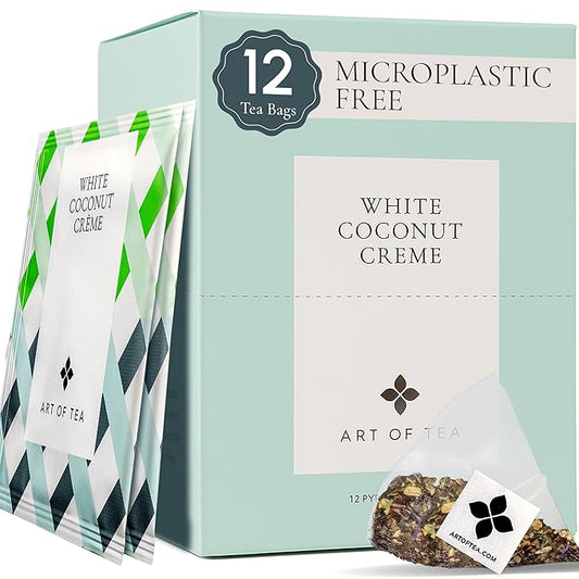 Art of Tea, Organic White Coconut Crème, 12 Count Eco Friendly Sampler Box Assortment, Premium Caffeinated Organic White Tea Variety