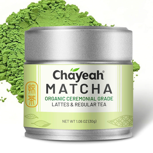 Chayeah, Jade Select Matcha – Organic Ceremonial Grade Matcha Green Tea Powder for Lattes & Everyday Matcha, First Harvest (1.06 oz Tin)
