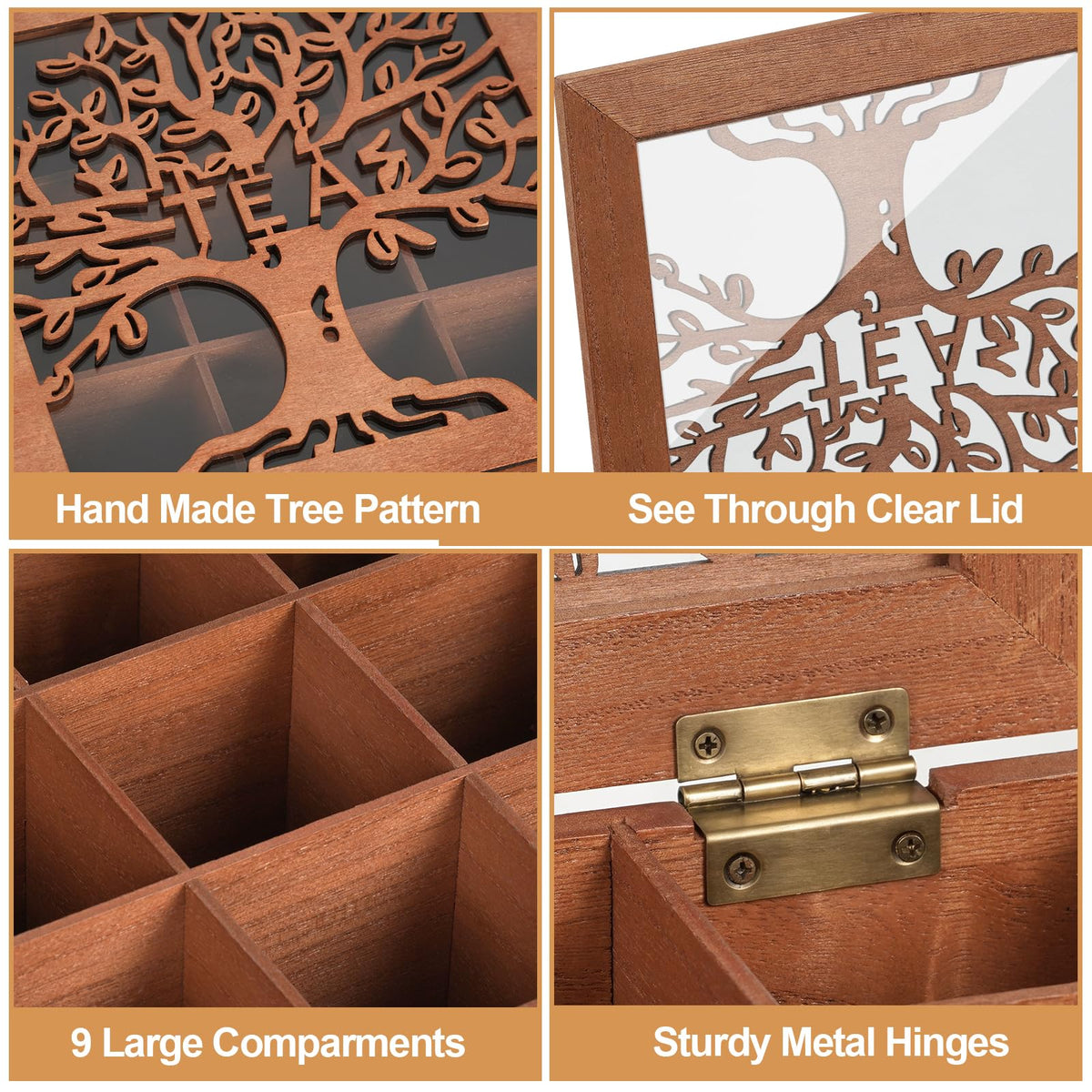 handrong Wood Tea Box Organizer,Tea Organizer and Storage with Tree Pattern
