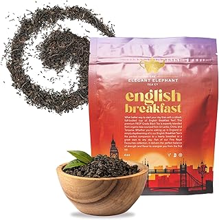 English Breakfast Tea, Organic Loose Leaf Black Tea – Robust, Full-Bodied, Classic Blend – Drink Hot or Iced – 4 oz Resealable Bag (Makes 50 Cups) – The Elegant Elephant