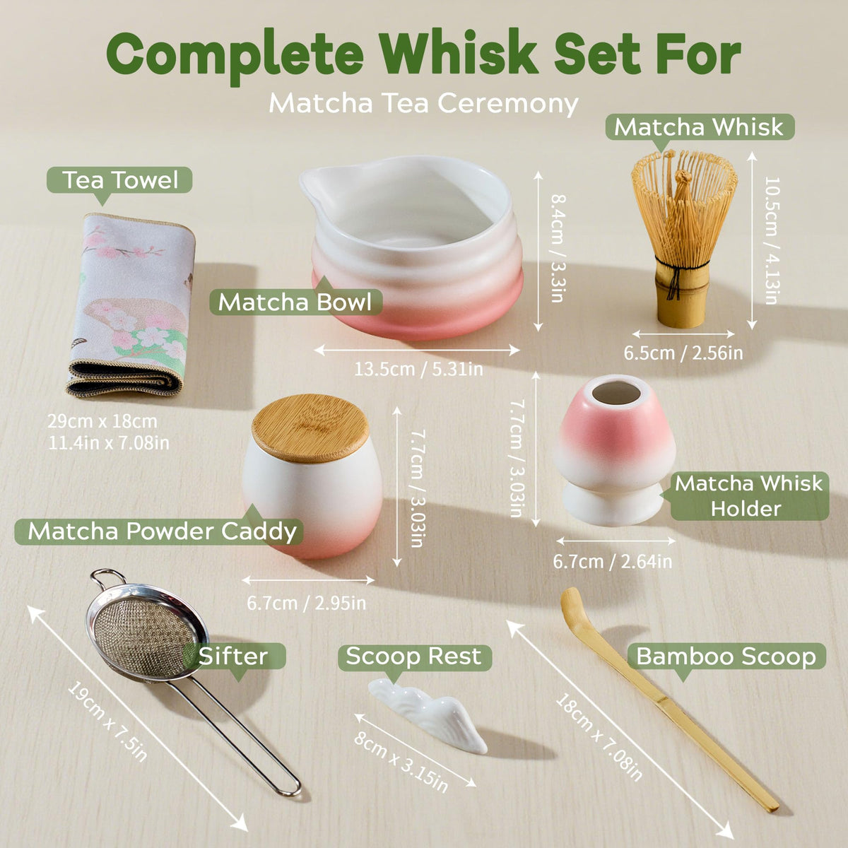 aibound Gifts for Women, Pink Matcha Set for Tea Lovers with Bowl and Caddy