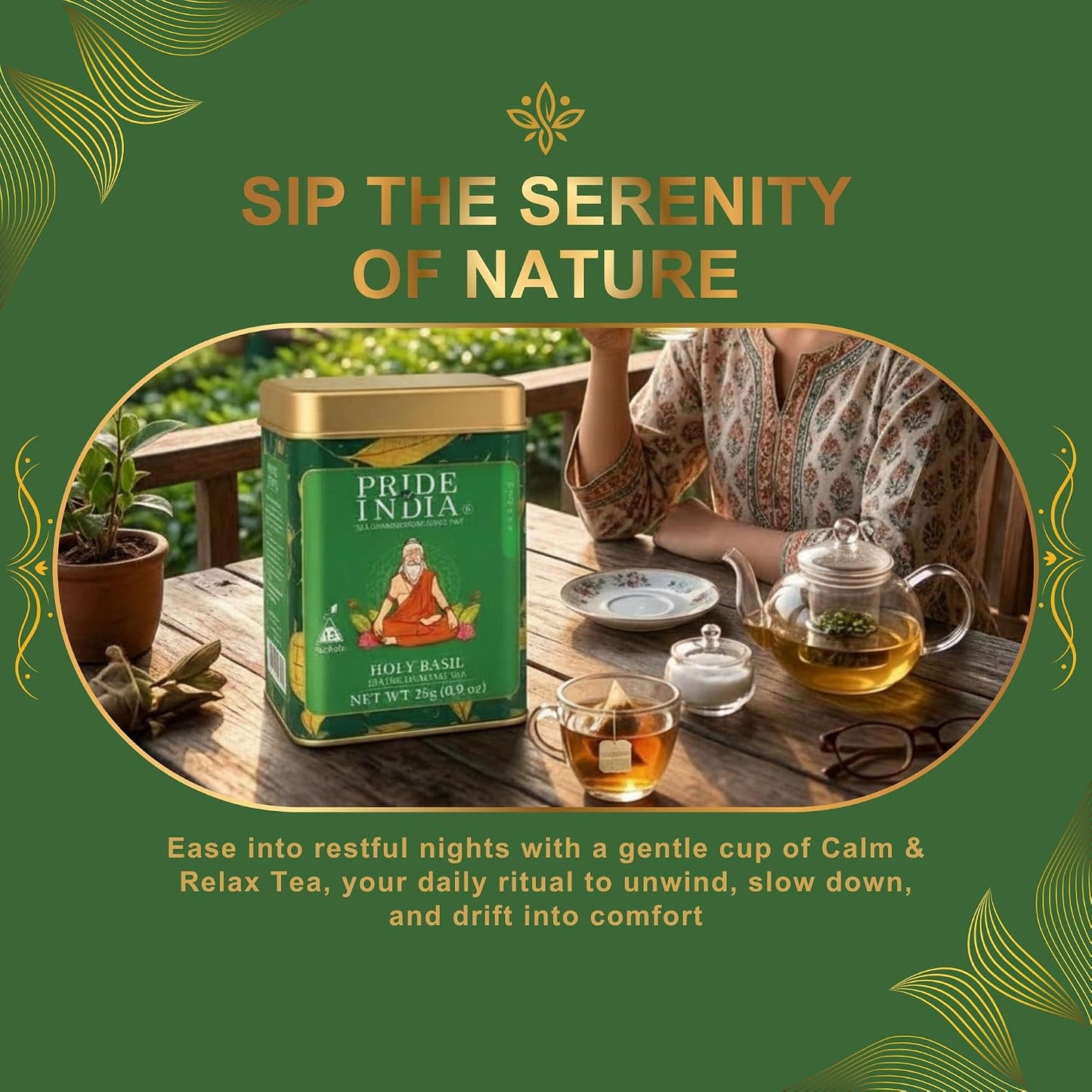 Pride of India Holy Basil Herbal Tea – 30 Pyramid Tea Bags (2 PACK) | Individually Wrapped Pure Tulsi Leaf Divine Healing Tea for Daily Calm &amp; Mindful Living | Caffeine Free