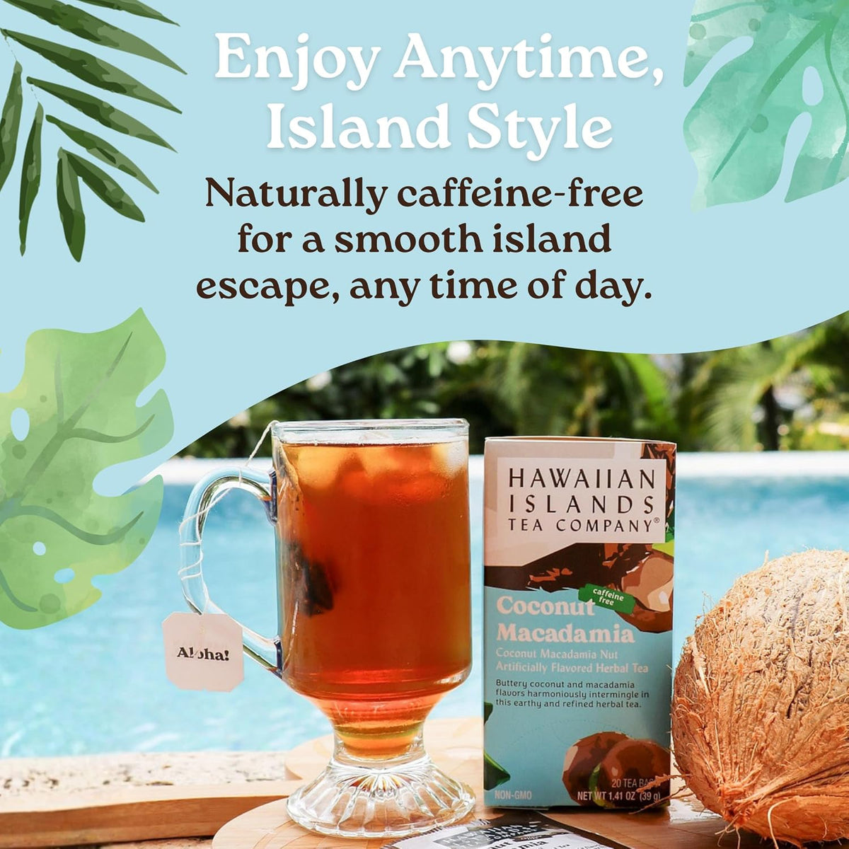 Hawaiian Islands Tea Company Coconut Macadamia Red Rooibos Tea 120 Teabags
