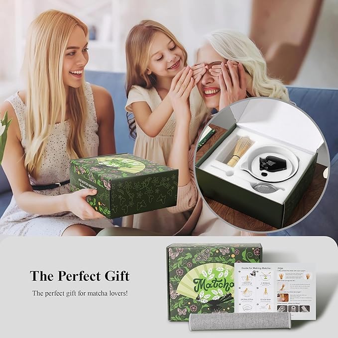 Matcha Whisk 7 PCS Matcha Whisk Set Ceramic Matcha Kit for Ceremony (Matcha Bowl, Bamboo Whisk and Holder), Matcha Tea Set for Making Breakfast/Latte Japanese Tea Tools for Ceremony Gift Black