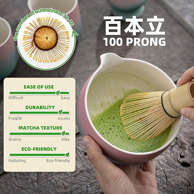Teanagoo Matcha Whisk Set Pink,Ceremony Matcha Set Kit Grident Pink,Matcha Tea Set for Making Breakfast/Latte
